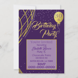 Invitation d'anniversaire violet et or