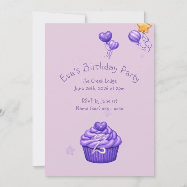 Invitation d'anniversaire violet pour filles (Devant)