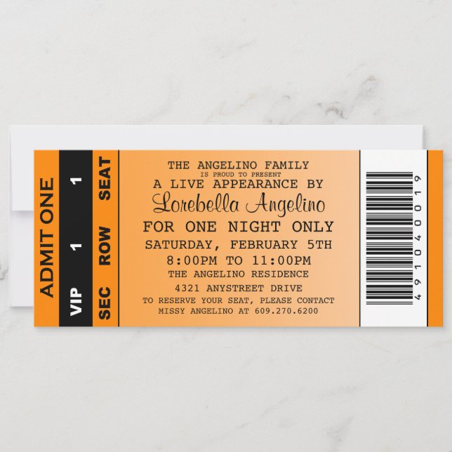 Invitation d'anniversaire VIP (Orange) (Devant)