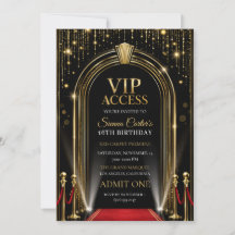 Invitation d'anniversaire VIP Tapis Rouge Hollywoo