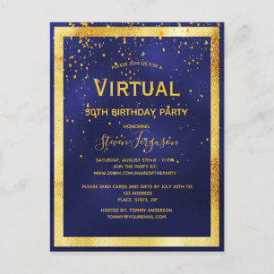 Invitation d'anniversaire virtuel bleu or