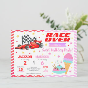Invitation d'anniversaire voiture de course rouge 