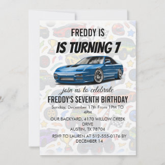 invitation d'anniversaire voiture jdm 240sx bleue