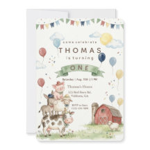 Invitation d'anniversaire Watercolor Farmyard Frie