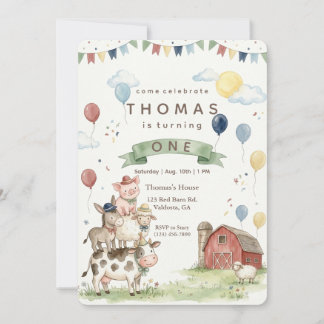 Invitation d'anniversaire Watercolor Farmyard Frie