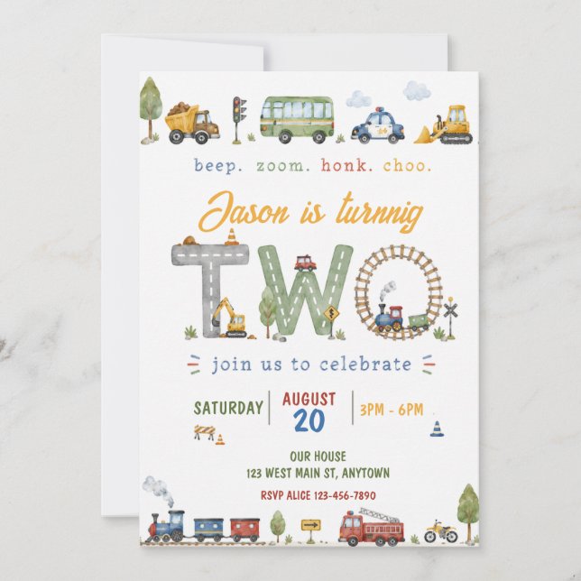 Invitation d'anniversaire Watercolor Transportatio (Devant)