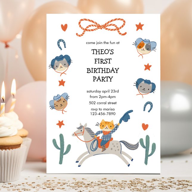Invitation d'anniversaire western Cowboy Kitties (Créateur téléchargé)