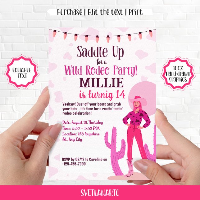 Invitation d'anniversaire Western Cowgirl Country  (Frontal view)