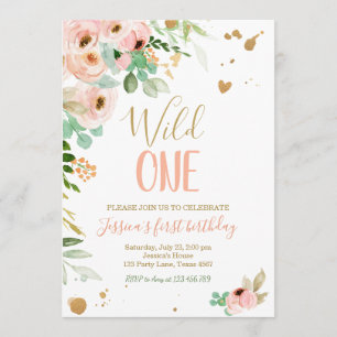 Invitation d'anniversaire Wild One 1er Floral Rose