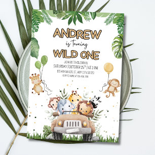 Invitation d'anniversaire Wild One garçon, Animaux