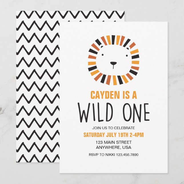 Invitation d'anniversaire Wild One Lion (Devant / Derrière)