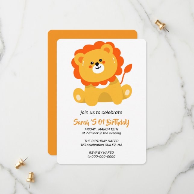 Invitation d'anniversaire Wild One, Lion 1er anniv (Devant/Arrière en situation)