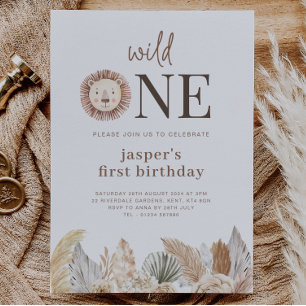 Invitation d'anniversaire Wild One Neutral Leaves