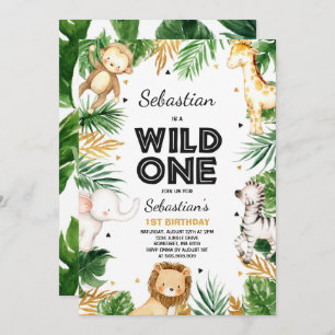 Invitation d'anniversaire Wild One Safari Animaux 
