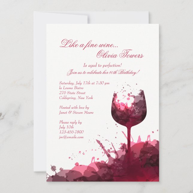 Invitation d'anniversaire Wine Splash 2 (Devant)