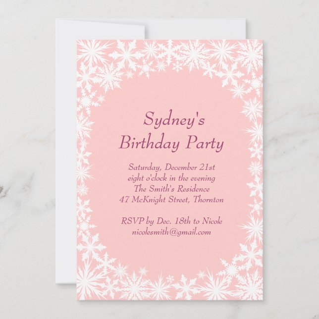 Invitation d'anniversaire Winter Lace - rose clair (Devant)