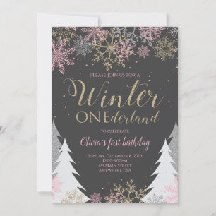 Invitation d'anniversaire Winter ONEderland rose