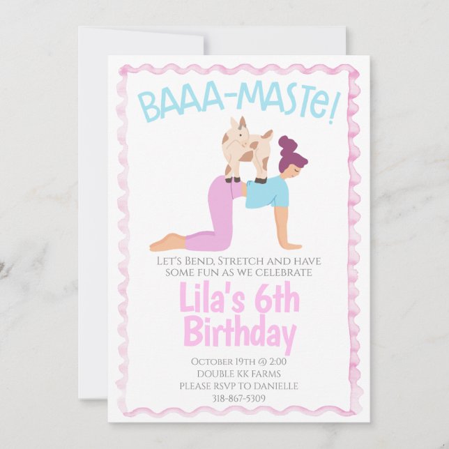 Invitation d'anniversaire Yoga Chèvre (Devant)