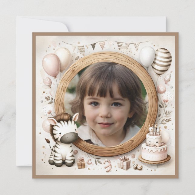 Invitation d'anniversaire Zebra Cadre photo (Devant)