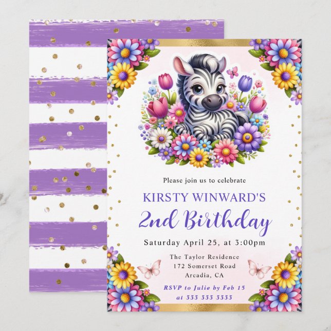 Invitation d'anniversaire Zèbre de Pâques à l'aqua (Devant / Derrière)