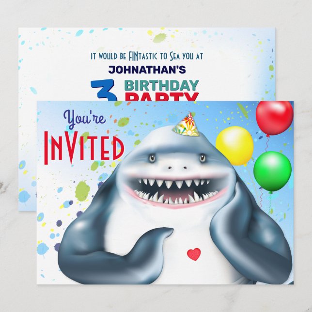 Invitation d'Anniversaires de enfants de requins (Devant / Derrière)
