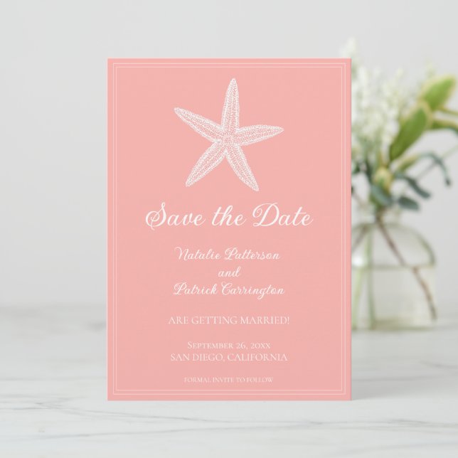 Invitation d'annonce de mariage Coral Starfish (Debout devant)