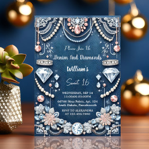 Invitation Dans Élégant Gem Bling Denim Et Diamonds Sweet 16