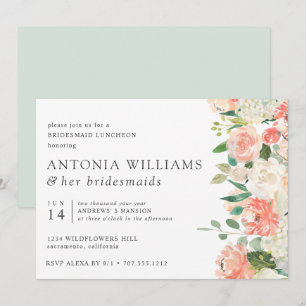 Invitation Dans Fleur Floral Peach Pink Bridesmaid Déjeuner I