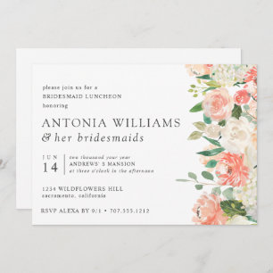 Invitation Dans Fleur Floral Peach Pink Bridesmaid Déjeuner I