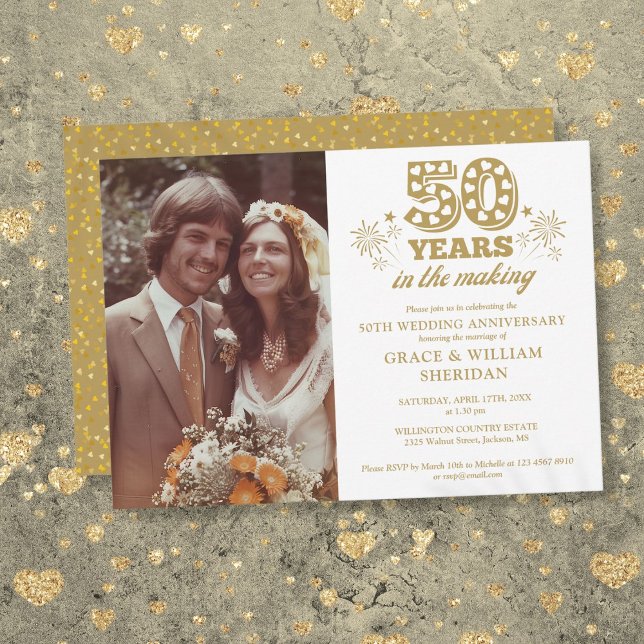 Invitation Dans la photo du 50e anniversaire de mariage en pr (In The Making 50th Wedding Anniversary Photo Invitation)
