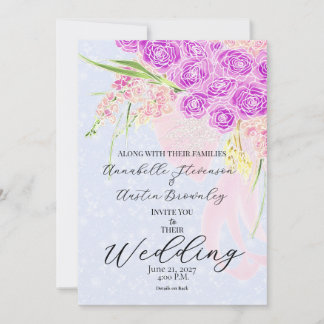 Invitation Dans le Bleu - Bouquet à ruban transparent rose do