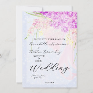 Invitation Dans le Bleu - Bouquet à ruban transparent rose do