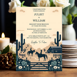 Invitation Dans le désert Rodeo Cheval Rétro Rustique Mariage