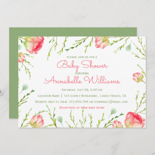 Invitation Dans le jardin Baby shower floral aquarelle