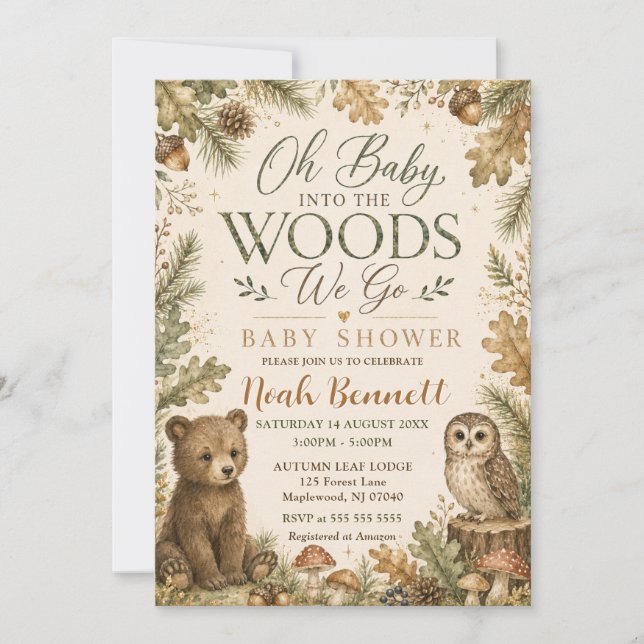 Invitation Dans les Bois Fête Prénatale en Forêt (Devant)
