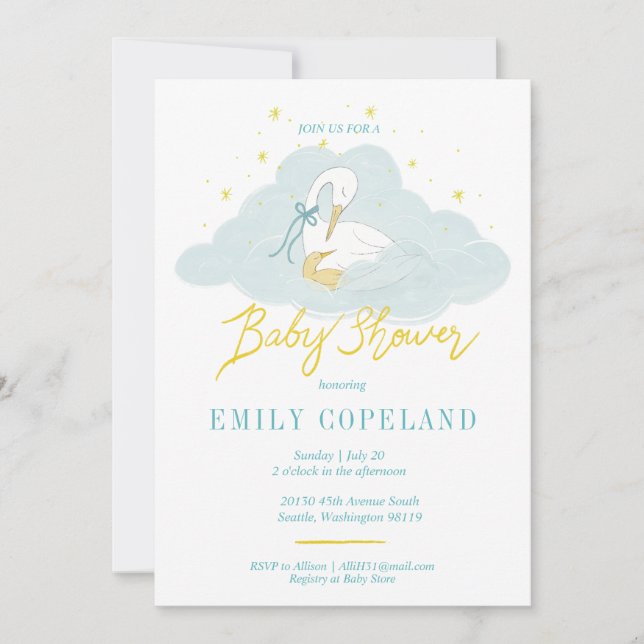 Invitation Dans les nuages - Baby shower (Devant)