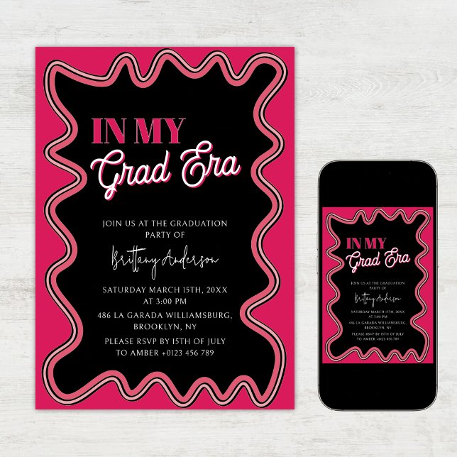 Invitation Dans mon âge avancé rose et noir brillamment diplô (Créateur téléchargé)
