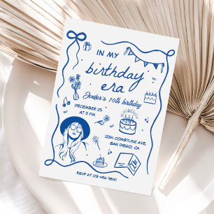 Invitation Dans mon anniversaire Era Blue Retro Anniversaire