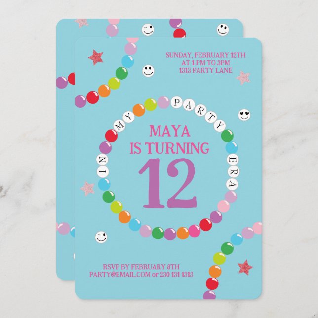 Invitation Dans Mon Bracelet D'Amitié Fête D'Anniversaire (Devant / Derrière)