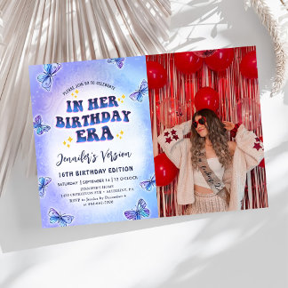 Invitation Dans son âge d'anniversaire papillon photo d'anniv