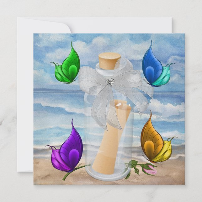 "Invitation dans une bouteille" - Plage Invitation (Devant)