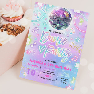 Invitation Danse Anniversaire Fête Tie Dye Neon Glow Dance Di