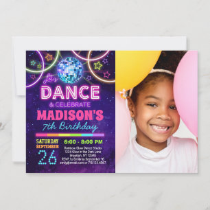 Invitation Danse Anniversaire Filles Neon Disco Dance Party P