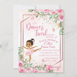 Invitation Danse de ballerine rose aquarelle anniversaire 