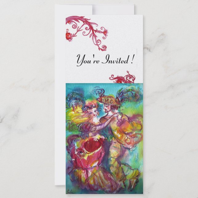 Invitation DANSE DE CARNAVAL bleu rouge vibrant flourish -> D (Devant)
