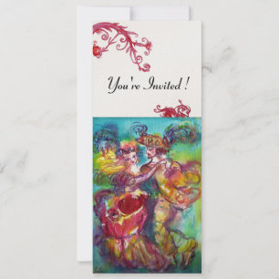 Invitation DANSE DE CARNAVAL bleu rouge vibrant ornement or