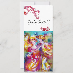 Invitation DANSE DE CARNAVAL bleu vibrant rouge floraison bla