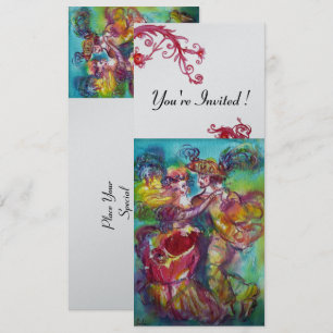 Invitation DANSE DE CARNAVAL bleu vibrant rouge floraison cha