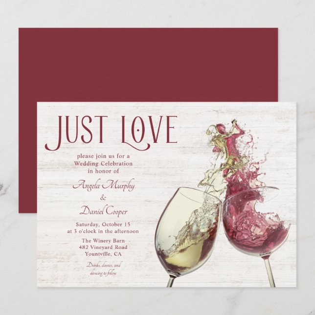 Invitation Danse de vin rouge et blanc, juste amour de mariag (Devant / Derrière)