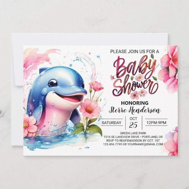 Invitation Danse des Dauphins Baby shower fille (Devant)